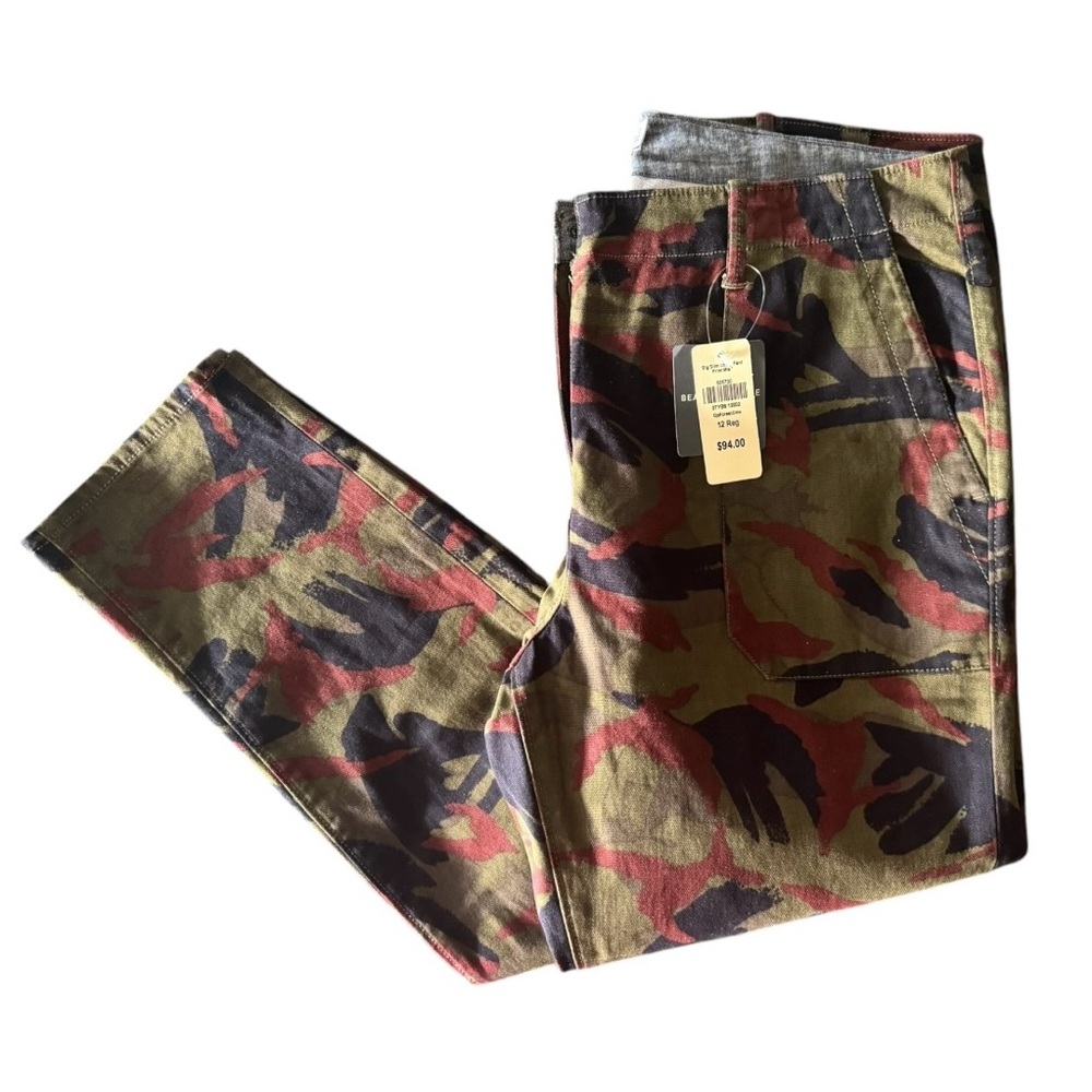 LL Bean Slim Utility Pants Women size 12 Deep Forest Camouflage Camo Inseam 29.5